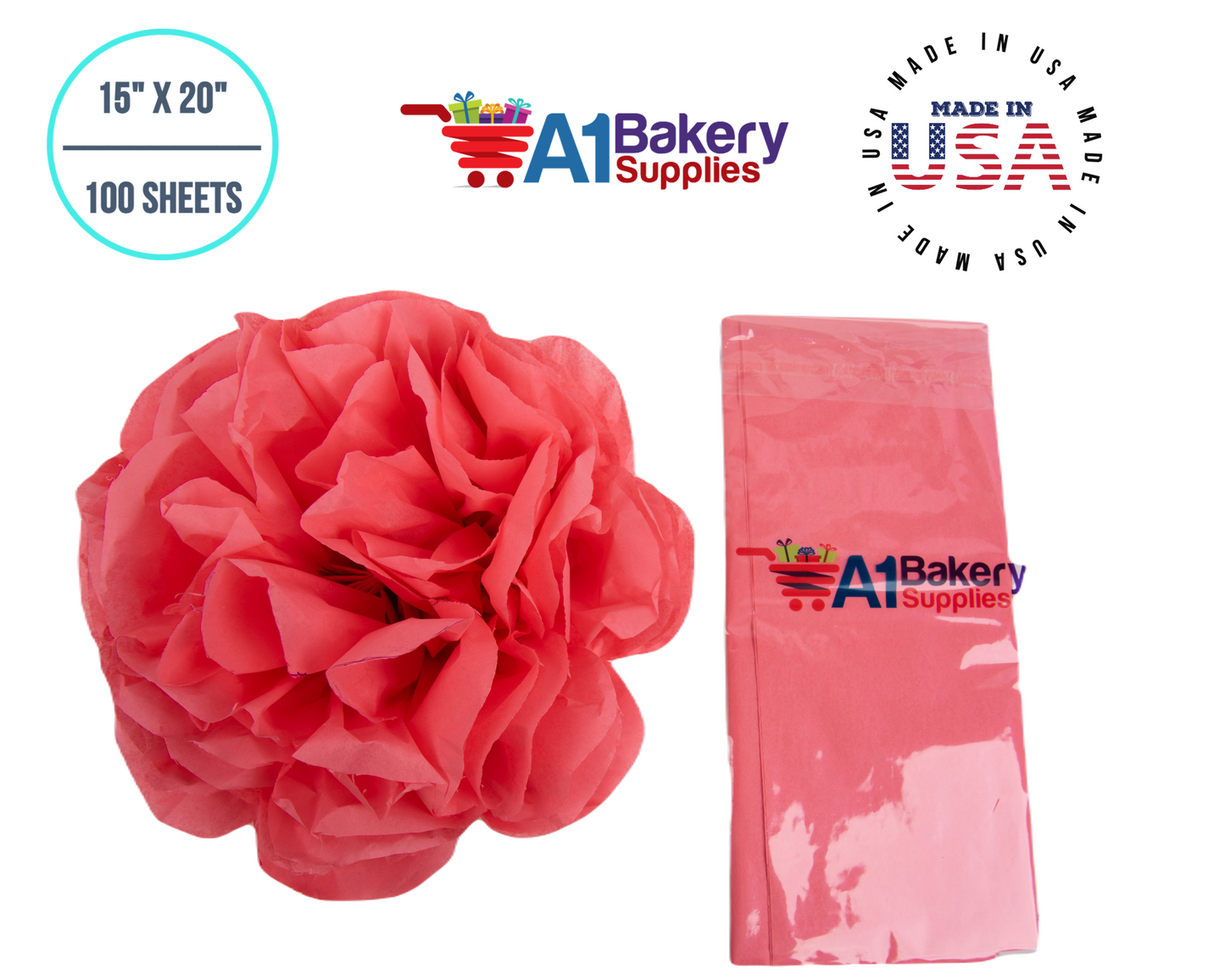 Coral Rose Color Gift Wrap Tissue Paper 15 Inch x 20 Inch - 100 Sheets Pack