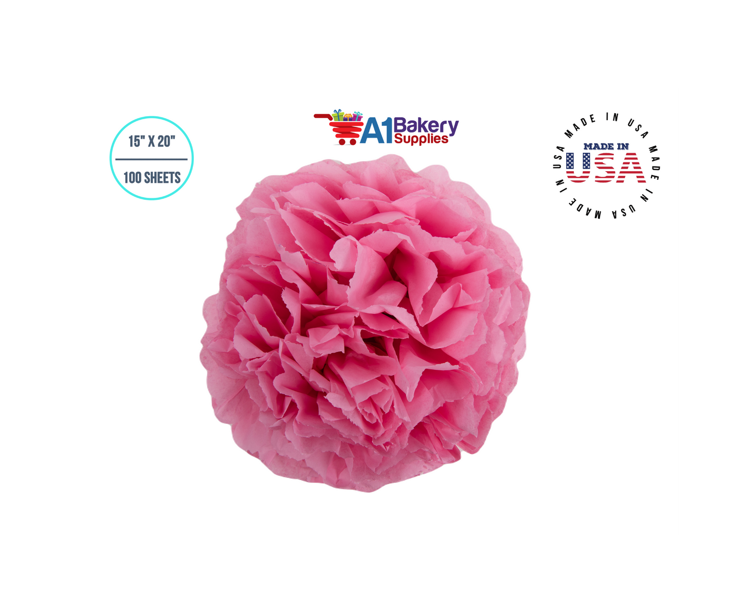 Pink Tissue Paper Squares, Bulk 100 Sheets, Premium Gift Wrap and Art Supplies for Birthdays, Holidays, or Presents by A1BakerySupplies, Medium 15 Inch x 20 Inch