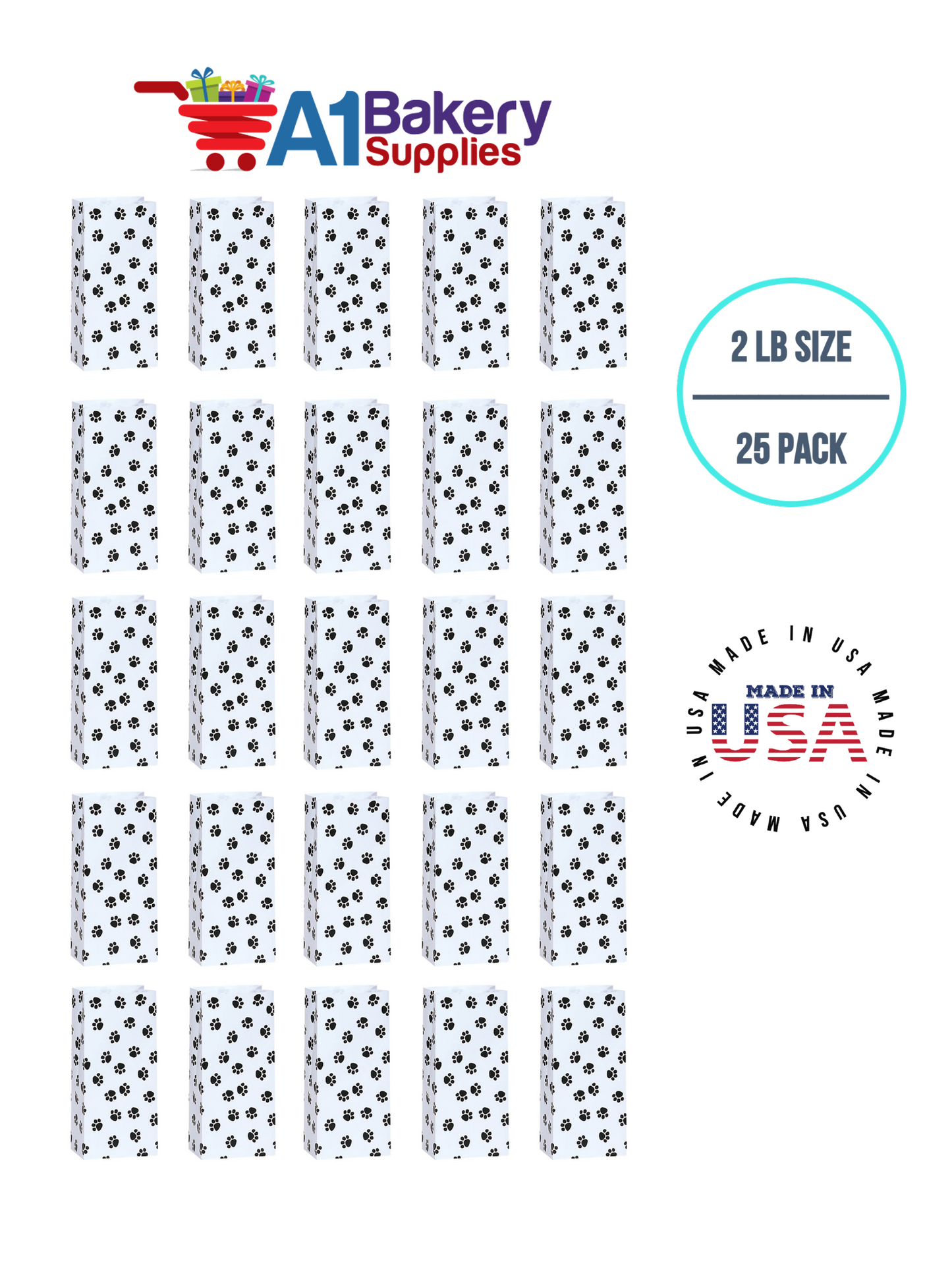 Puppy Dog Paw Print Treat Bags, Paw Print Gift Bags Paper 2LB 25 Pack