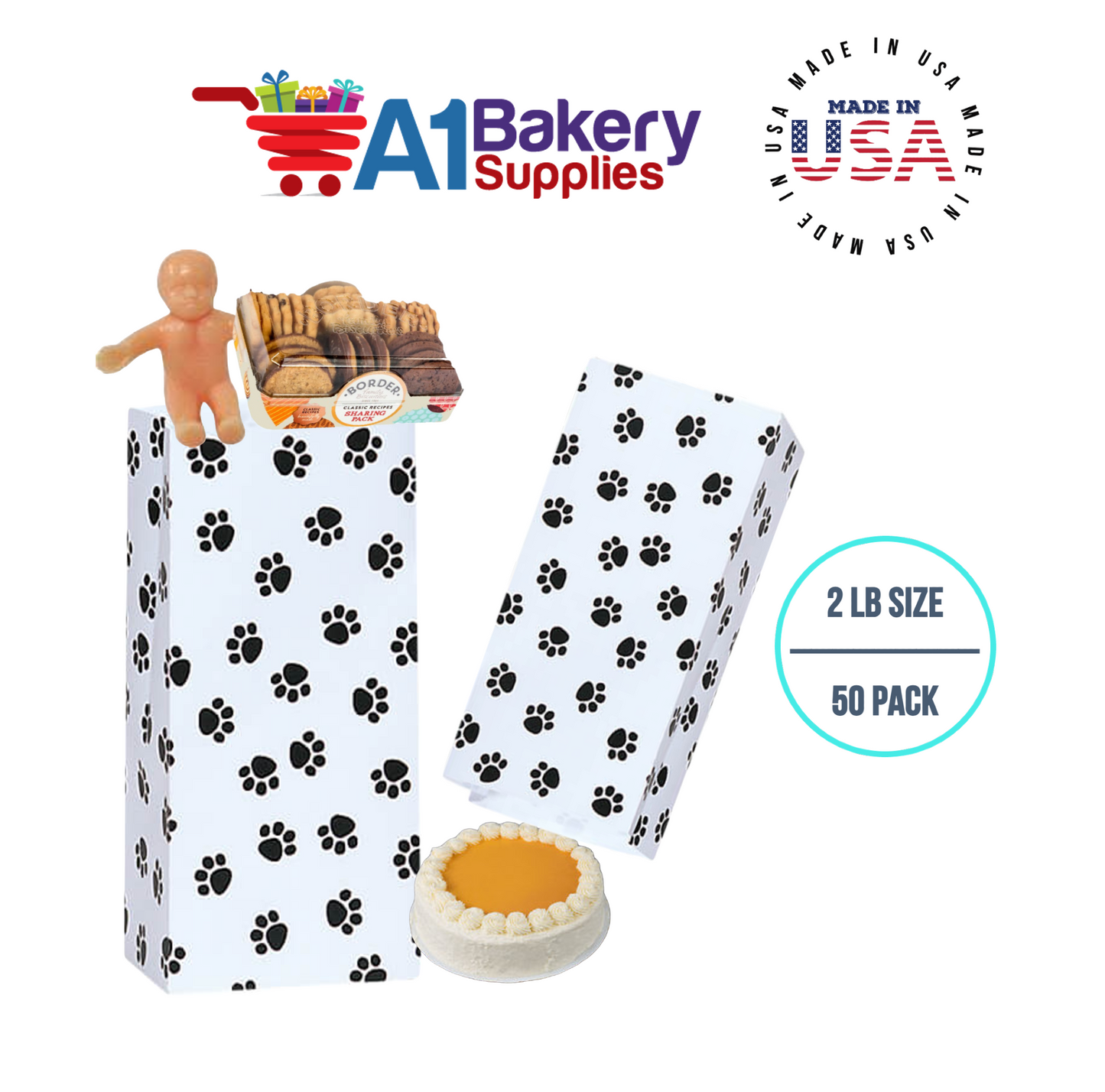Puppy Dog Paw Print Treat Bags, Paw Print Gift Bags Paper 2LB 50 Pack