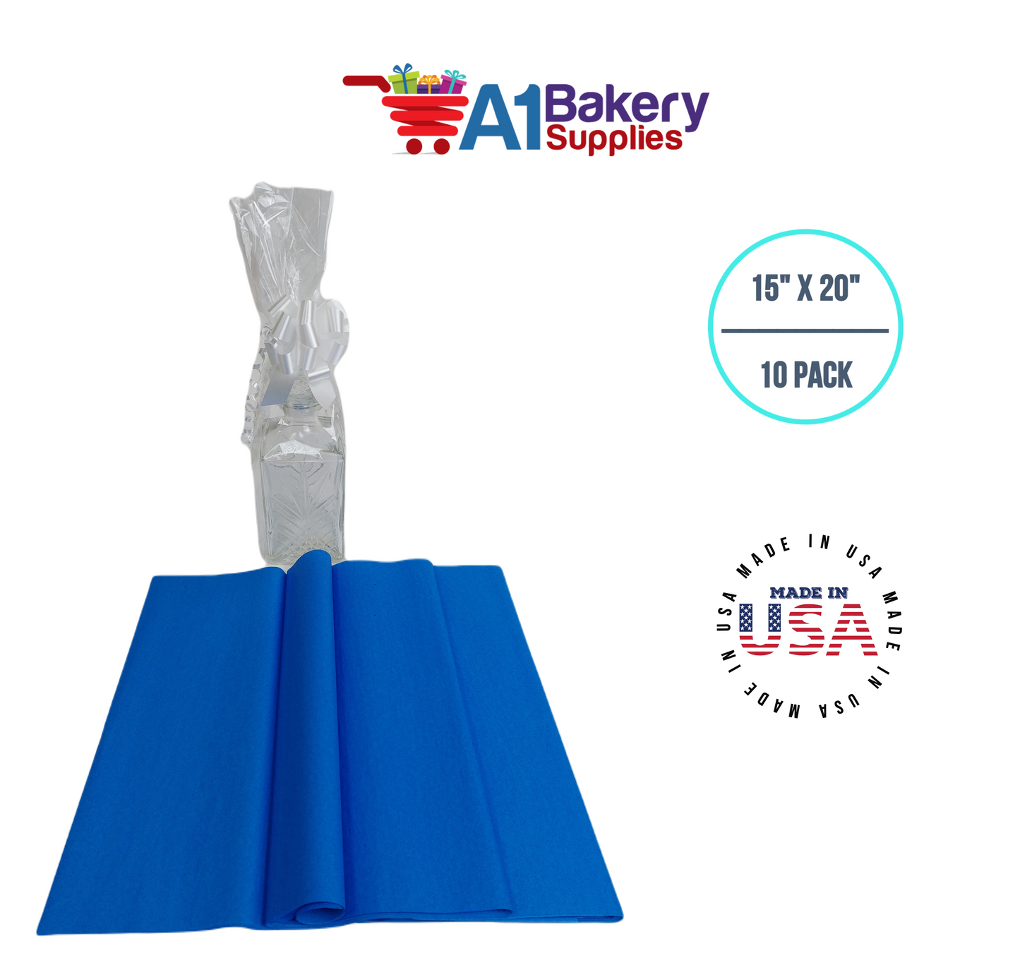 Sapphire Blue Tissue Paper Squares, Bulk 10 Sheets, Premium Gift Wrap and Art Supplies for Birthdays, Holidays, or Presents by A1BakerySupplies, Large 15 Inch x 20 Inch