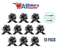 A1BakerySupplies 10 Pieces Pull Bow for Gift Wrapping Gift Bows Pull Bow With Ribbon for Wedding Gift Baskets, 2.5 Inch 14 Loop Black Flora Satin Color