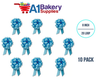 A1BakerySupplies 10 Pieces Pull Bow for Gift Wrapping Gift Bows Pull Bow With Ribbon for Wedding Gift Baskets, 8 Inch 20 Loop Light Blue Flora Satin Color