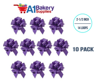 A1BakerySupplies 10 Pieces Pull Bow for Gift Wrapping Gift Bows Pull Bow With Ribbon for Wedding Gift Baskets, 2.5 Inch 14 Loop Purple Flora Satin Color
