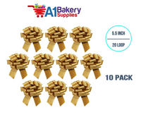 A1BakerySupplies 10 Pieces Pull Bow for Gift Wrapping Gift Bows Pull Bow With Ribbon for Wedding Gift Baskets, 5.5 Inch 20 Loop in Holiday Gold Color