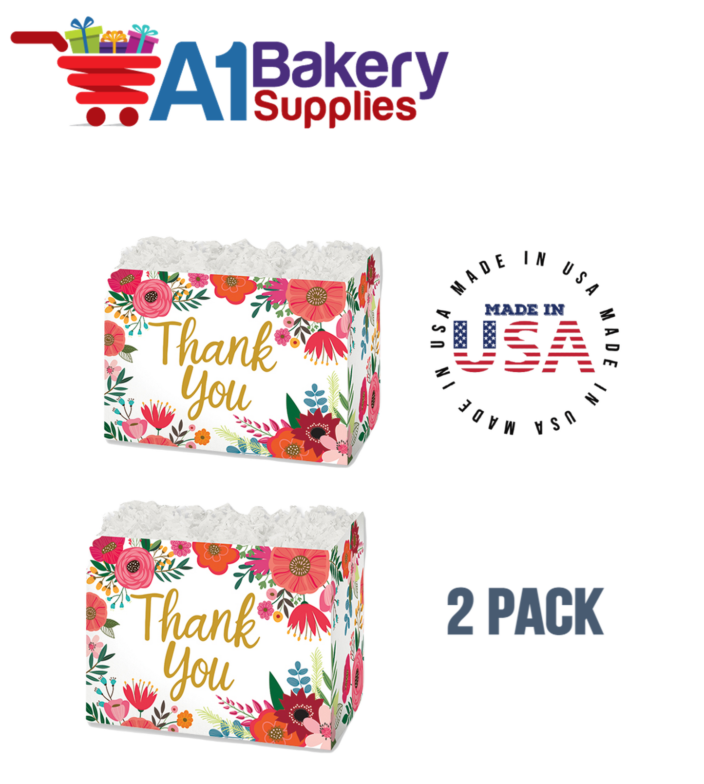 Thank You Flowers Basket Box, Theme Gift Box, Large 10.25 (Length) x 6 (Width) x 7.5 (Height), 2 Pack