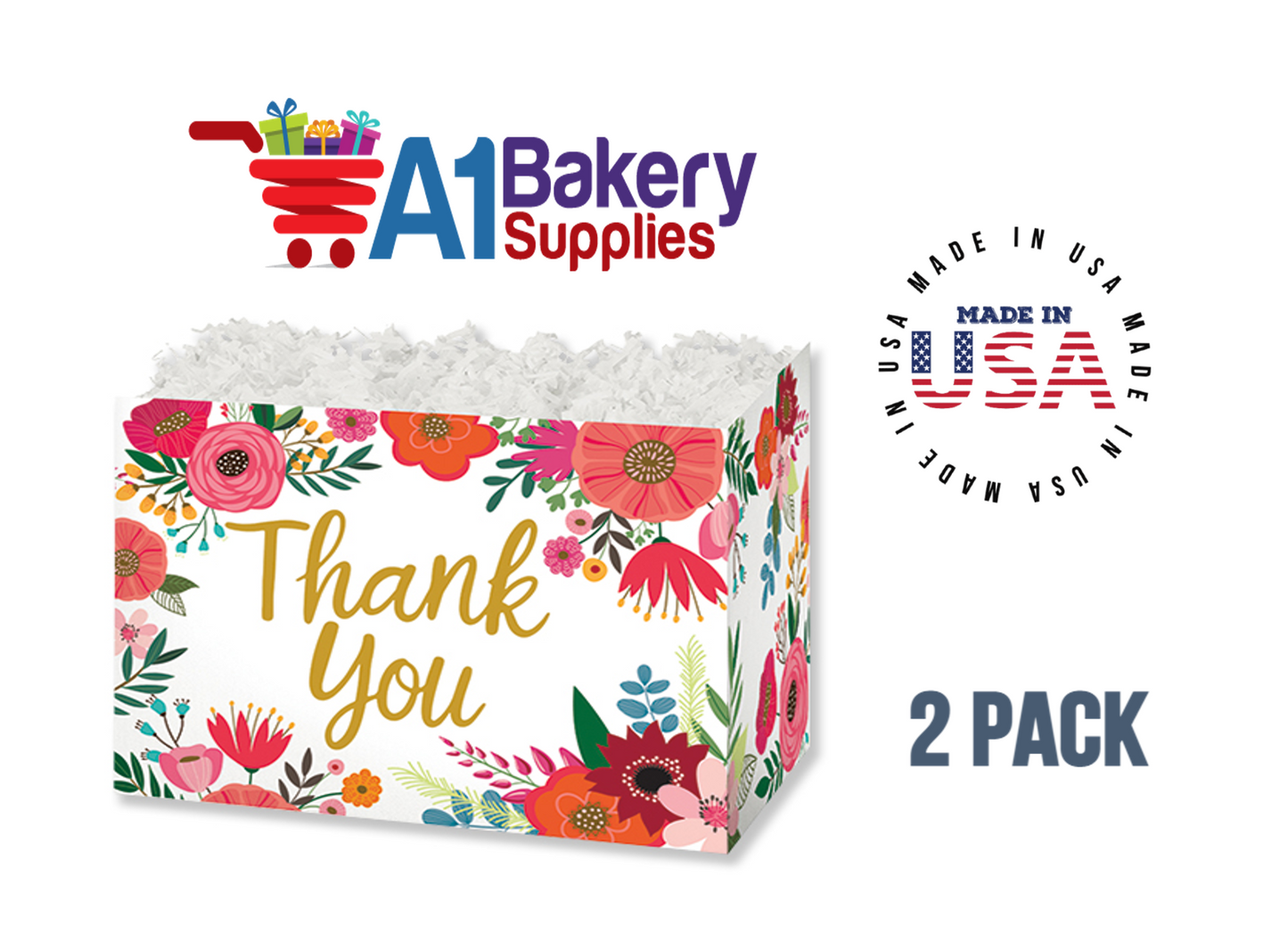 Thank You Flowers Basket Box, Theme Gift Box, Large 10.25 (Length) x 6 (Width) x 7.5 (Height), 2 Pack