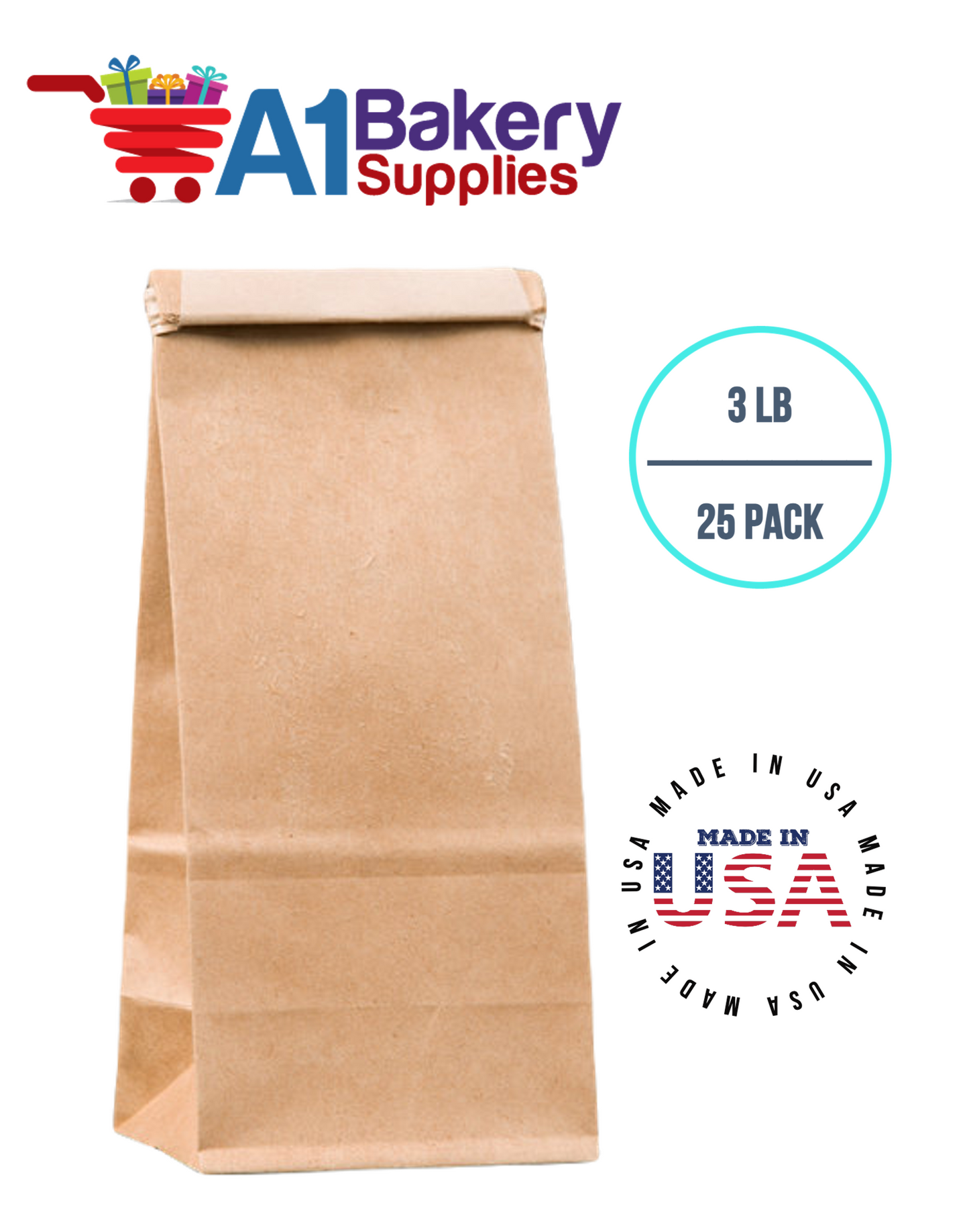 3 LB Size Brown No Window Tin Tie Bags 25 PCS  Kraft  Bakery Bags with No Window Resealable Tin Tie Tab Lock Poly-Lined Bags Kraft Paper Bags for Cookies, Coffee