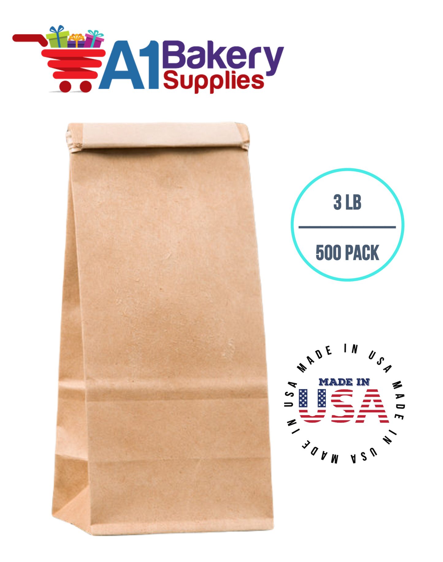 3 LB Size Brown No Window Tin Tie Bags 500 PCS  Kraft  Bakery Bags with No Window Resealable Tin Tie Tab Lock Poly-Lined Bags Kraft Paper Bags for Cookies, Coffee