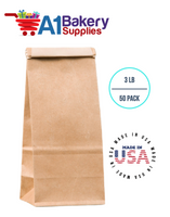 3 LB Size Brown No Window Tin Tie Bags 50 PCS 12 1/2 Inch (Length) x 6 1/2 Inch (Width) x 4 1/2 Inch (Gusset) Kraft  Bakery Bags with No Window Resealable Tin Tie Tab Lock Poly-Lined Bags Kraft Paper Bags for Cookies, Coffee