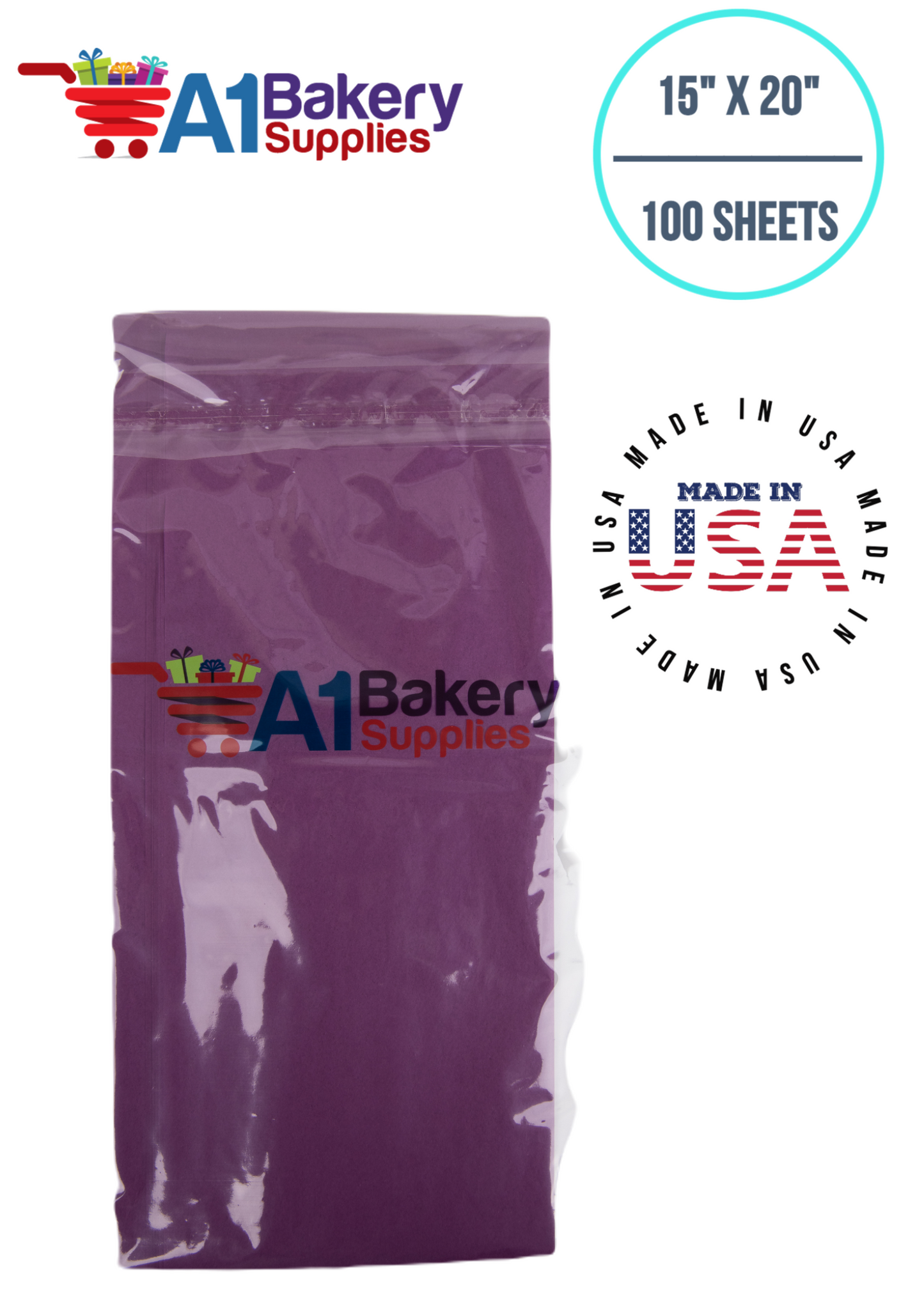 Plum Tissue Paper Squares, Bulk 100 Sheets, Premium Gift Wrap and Art Supplies for Birthdays, Holidays, or Presents by A1BakerySupplies, Medium 15 Inch x 20 Inch