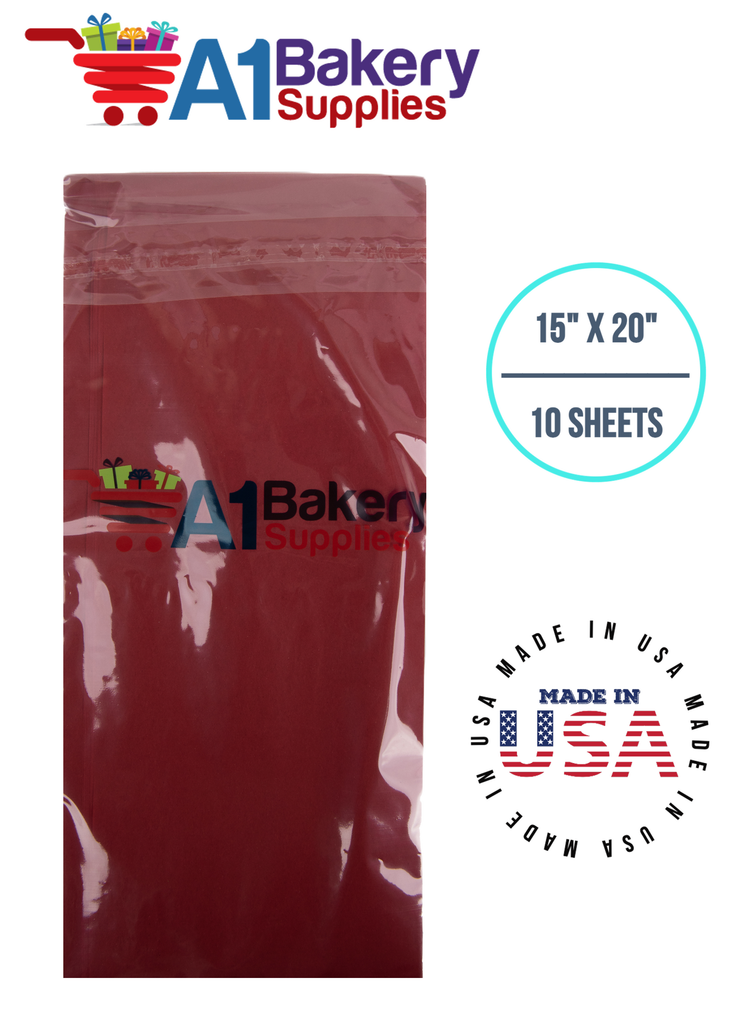 Scarlet Red Tissue Paper Squares, Bulk 10 Sheets, Premium Gift Wrap and Art Supplies for Birthdays, Holidays, or Presents by A1BakerySupplies, small 15 Inch x 20 Inch