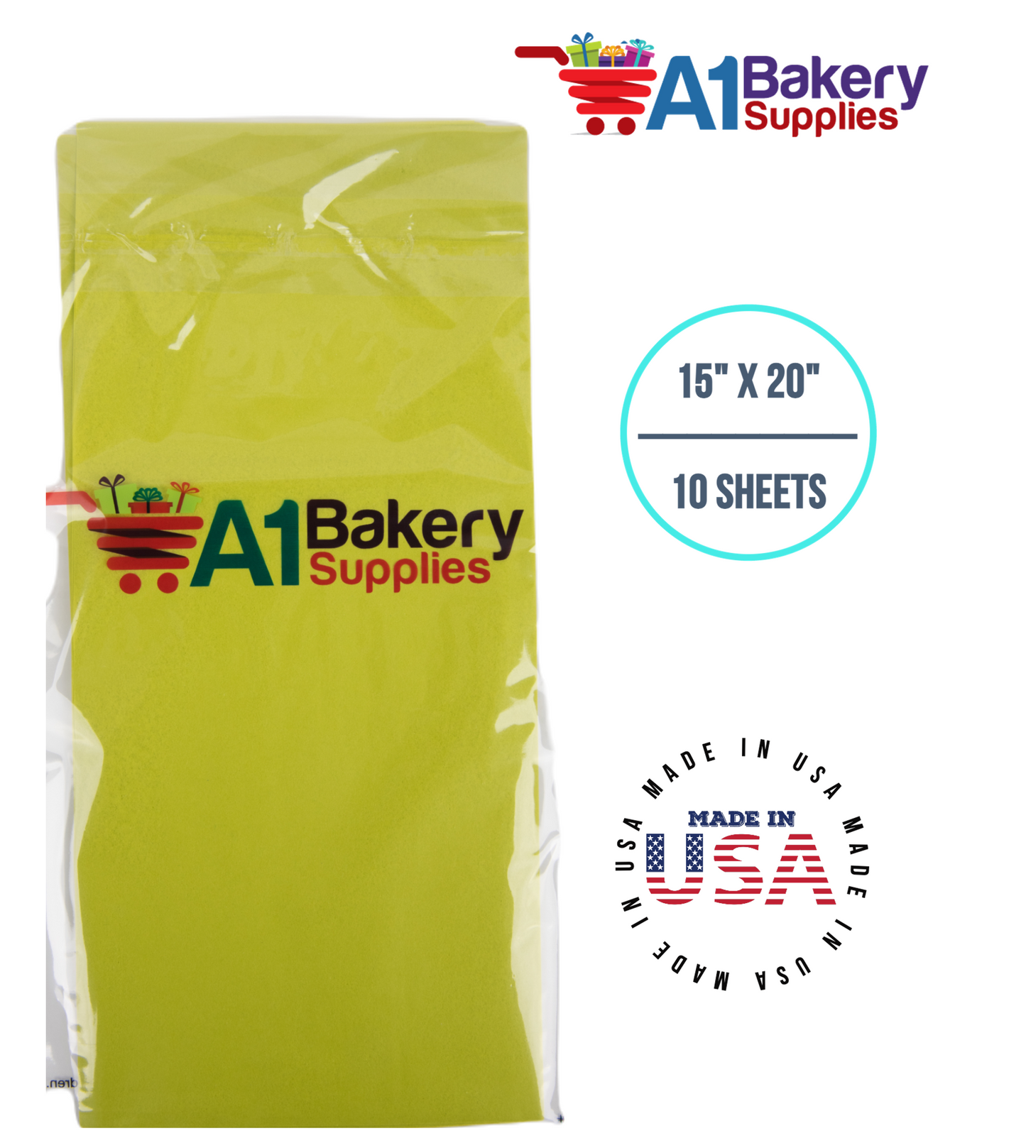 Citrus Green Tissue Paper Squares, Bulk 10 Sheets, Premium Gift Wrap and Art Supplies for Birthdays, Holidays, or Presents by A1BakerySupplies, Small 15 Inch x 20 Inch