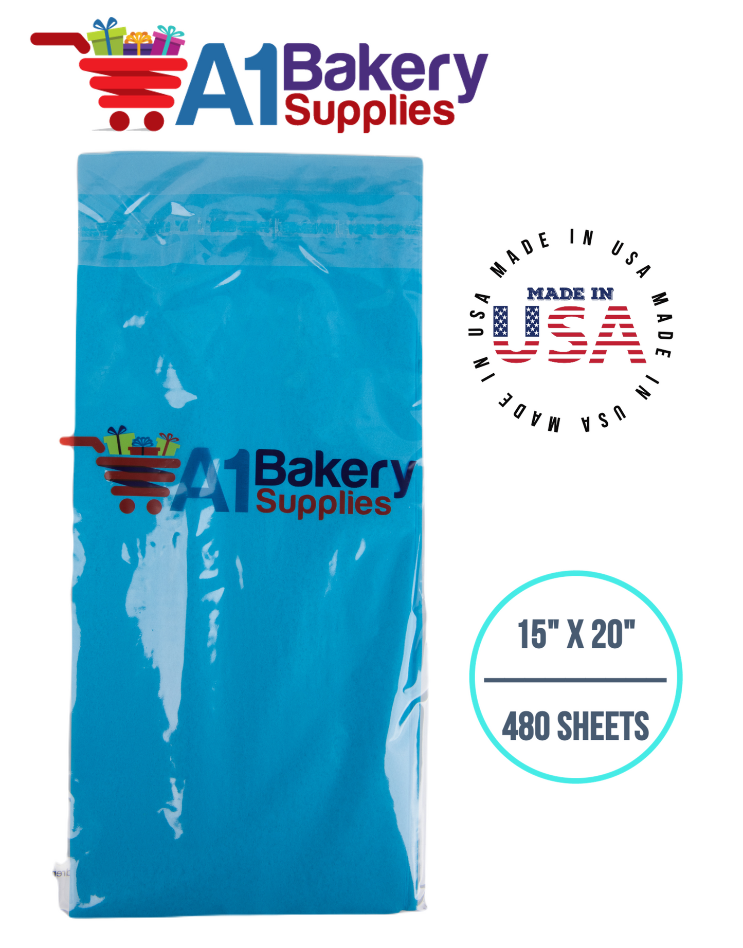 Turquoise Blue Tissue Paper Squares, Bulk 480 Sheets, Premium Gift Wrap and Art Supplies for Birthdays, Holidays, or Presents by A1BakerySupplies, Large 15 Inch x 20 Inch