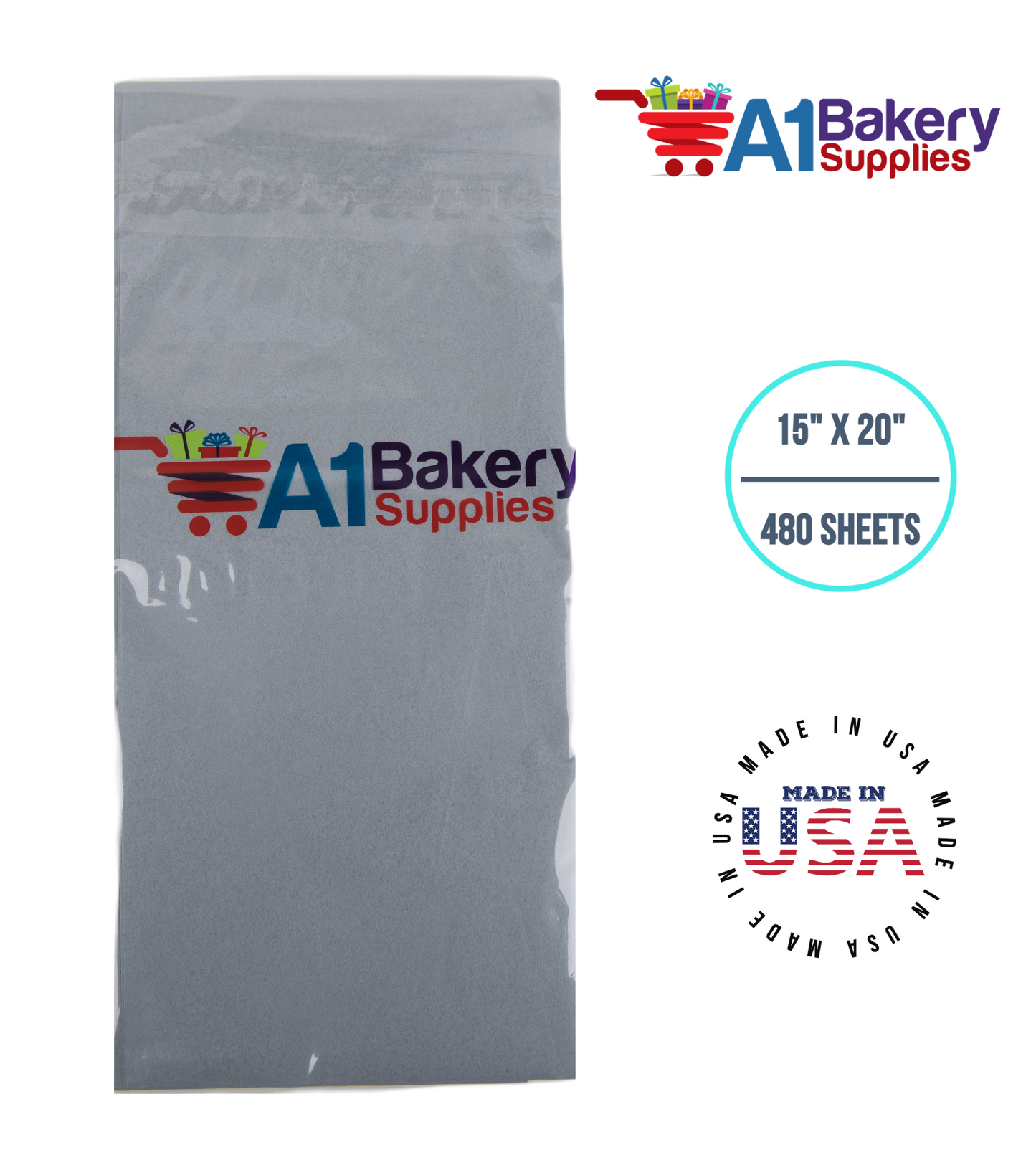 Gray Tissue Paper Squares, Bulk 480 Sheets, Premium Gift Wrap and Art Supplies for Birthdays, Holidays, or Presents by A1BakerySupplies, Large 15 Inch x 20 Inch