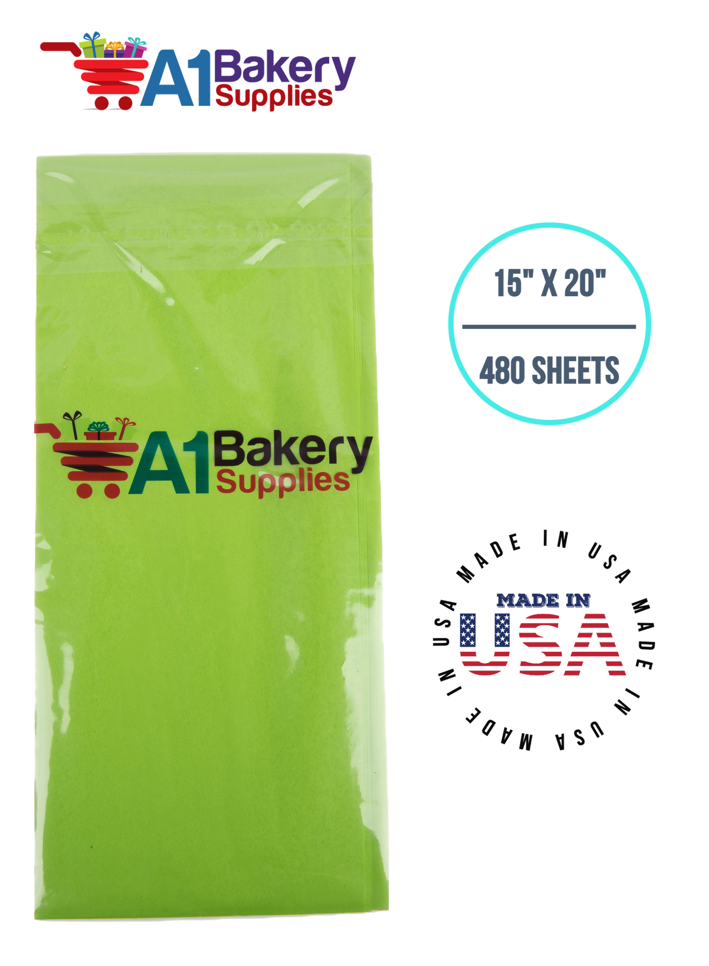 Bright Lime Tissue Paper Squares, Bulk 480 Sheets, Premium Gift Wrap and Art Supplies for Birthdays, Holidays, or Presents by A1BakerySupplies, Large 15 Inch x 20 Inch