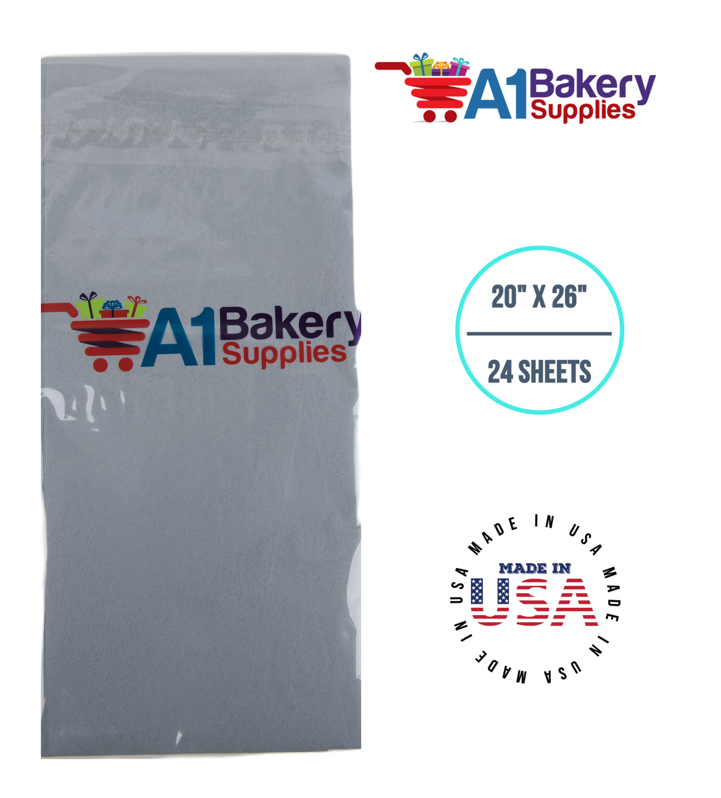 Gray Tissue Paper Squares, Bulk 24 Sheets, Premium Gift Wrap and Art Supplies for Birthdays, Holidays, or Presents by A1BakerySupplies, Small 20 Inch x 26 Inch