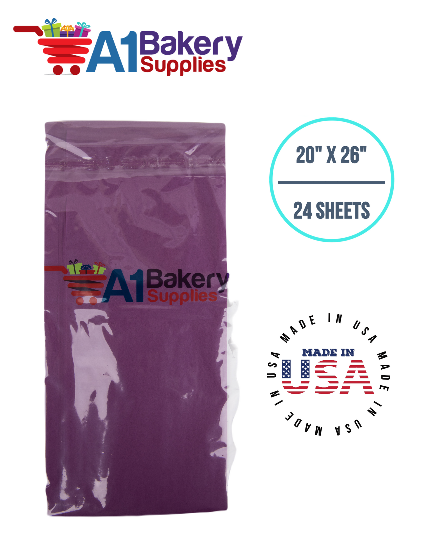 Plum Tissue Paper Squares, Bulk 24 Sheets, Premium Gift Wrap and Art Supplies for Birthdays, Holidays, or Presents by A1BakerySupplies, Small 20 Inch x 26 Inch