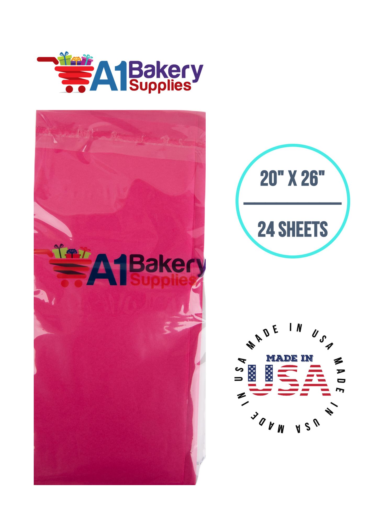 HotPink Tissue Paper Squares, Bulk 24 Sheets, Premium Gift Wrap and Art Supplies for Birthdays, Holidays, or Presents by A1BakerySupplies, Small 20 Inch x 26 Inch