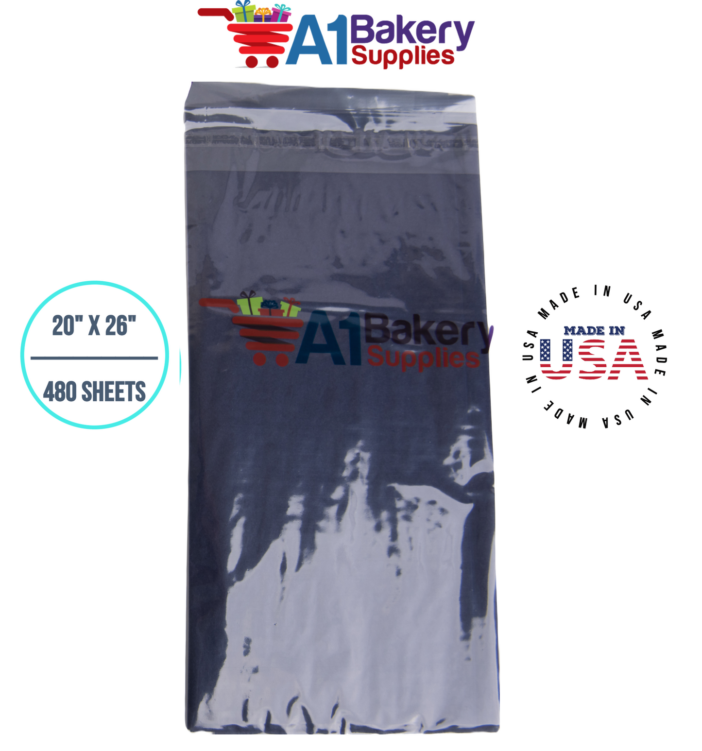 Black Tissue Paper Squares, Bulk 480 Sheets, Premium Gift Wrap and Art Supplies for Birthdays, Holidays, or Presents by A1BakerySupplies, Large 20 Inch x 26 Inch