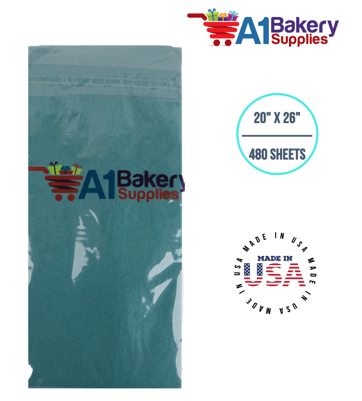 Teal Tissue Paper Squares, Bulk 480 Sheets, Premium Gift Wrap and Art Supplies for Birthdays, Holidays, or Presents by A1BakerySupplies, Large 20 Inch x 26 Inch