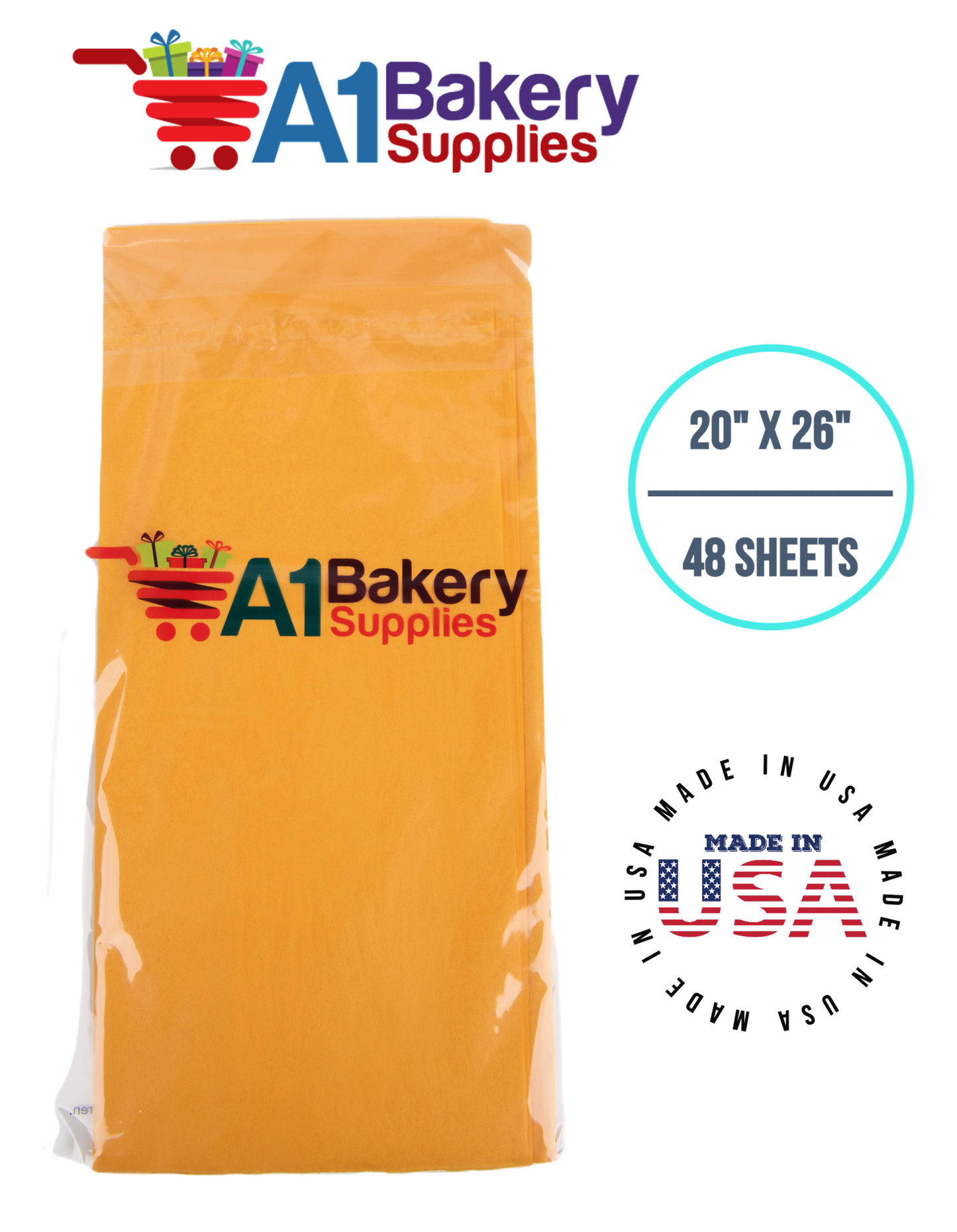 Goldenrod Tissue Paper Squares, Bulk 48 Sheets, Premium Gift Wrap and Art Supplies for Birthdays, Holidays, or Presents by A1BakerySupplies, Medium 20 Inch x 26 Inch