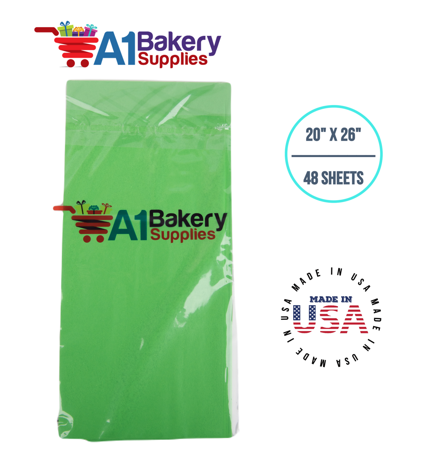 Groovy Green  Tissue Paper Squares, Bulk 48 Sheets, Premium Gift Wrap and Art Supplies for Birthdays, Holidays, or Presents by A1BakerySupplies, Medium 20 Inch x 26 Inch