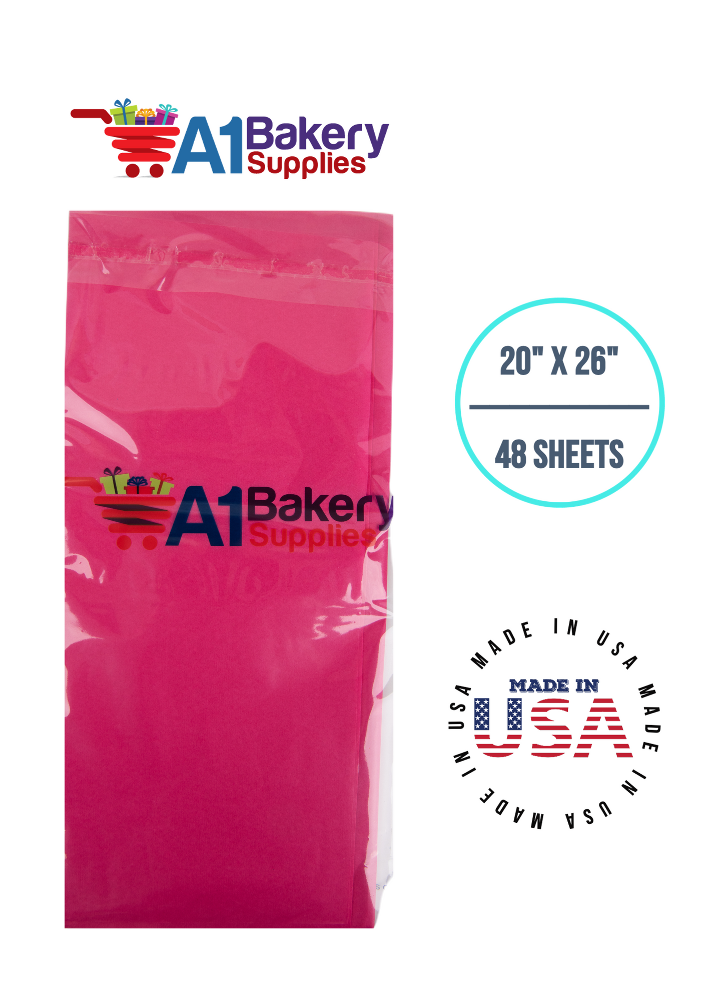 HotPink Tissue Paper Squares, Bulk 48 Sheets, Premium Gift Wrap and Art Supplies for Birthdays, Holidays, or Presents by A1BakerySupplies, Medium 20 Inch x 26 Inch