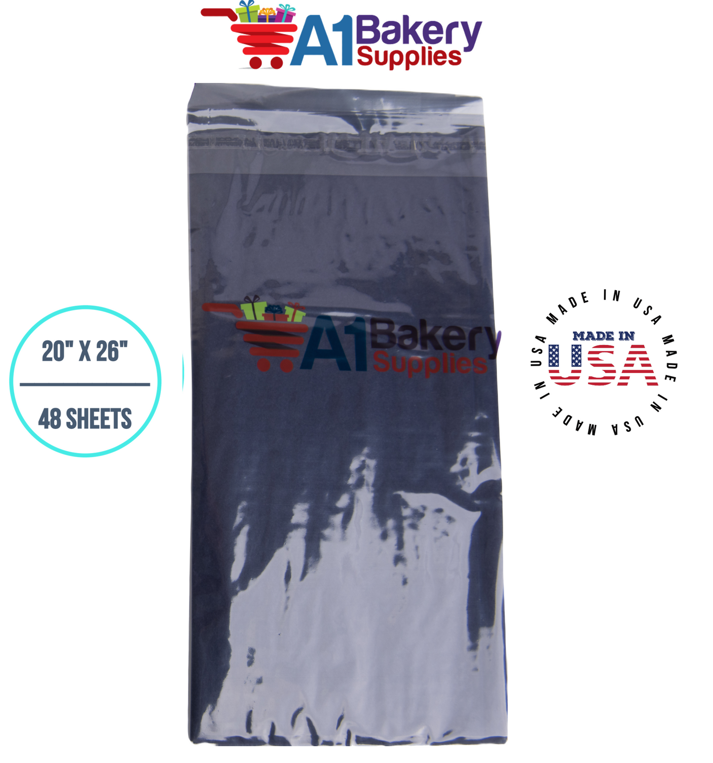 Black Tissue Paper Squares, Bulk 48 Sheets, Premium Gift Wrap and Art Supplies for Birthdays, Holidays, or Presents by A1BakerySupplies, Medium 20 Inch x 26 Inch