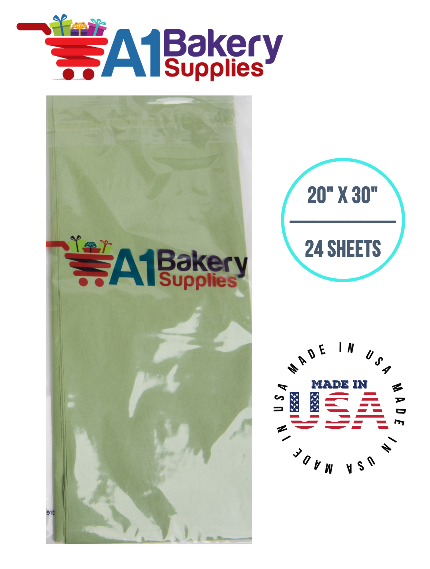 Sage Tissue Paper Squares, Bulk 24 Sheets, Premium Gift Wrap and Art Supplies for Birthdays, Holidays, or Presents by A1BakerySupplies, Small 20 Inch x 30 Inch