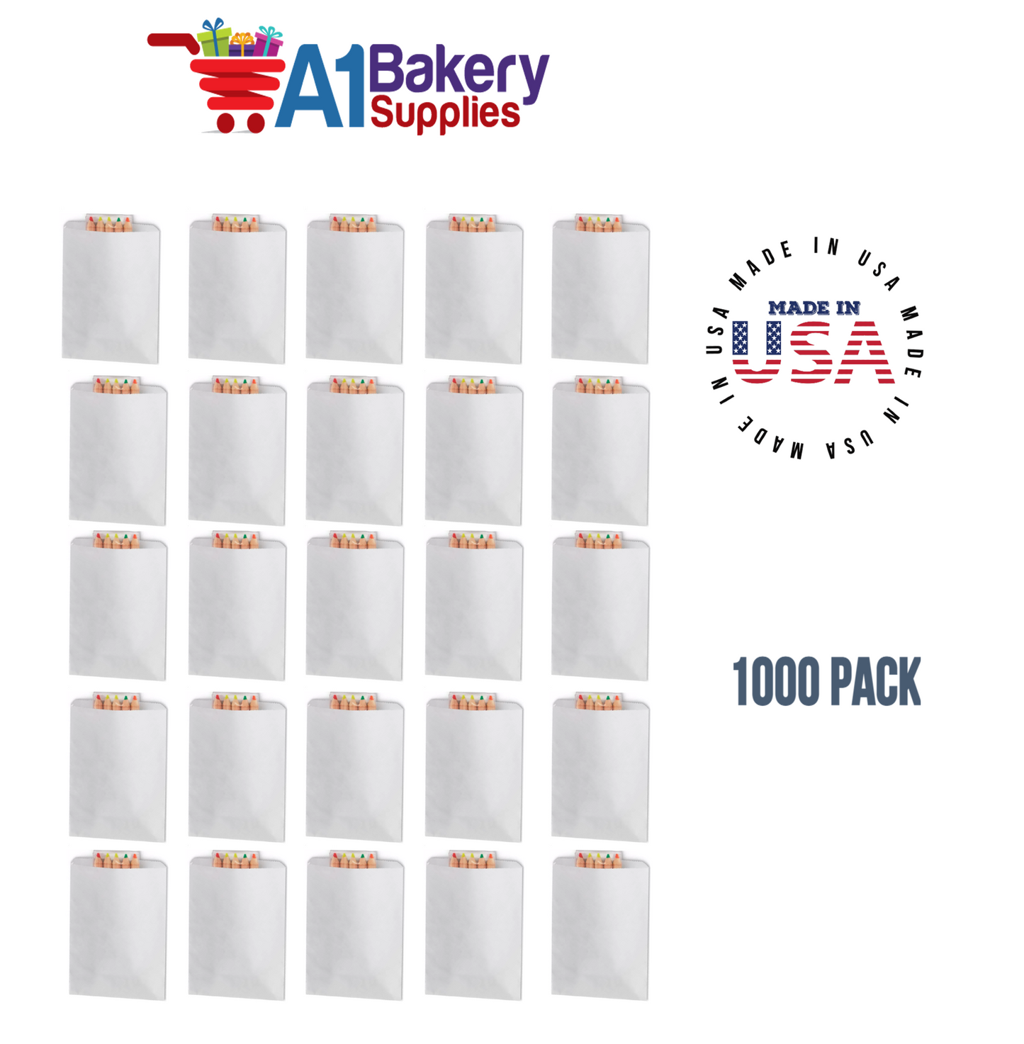 White Flat Merchandise Bags, Medium, 1000 Pack - 5"x7-1/2"