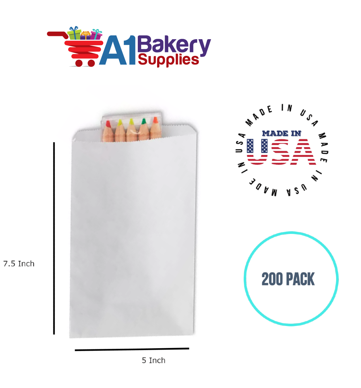 White Flat Merchandise Bags, Medium, 200 Pack - 5"x7-1/2"