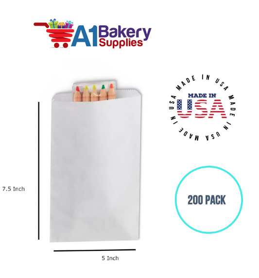 White Flat Merchandise Bags, Medium, 200 Pack - 5"x7-1/2"