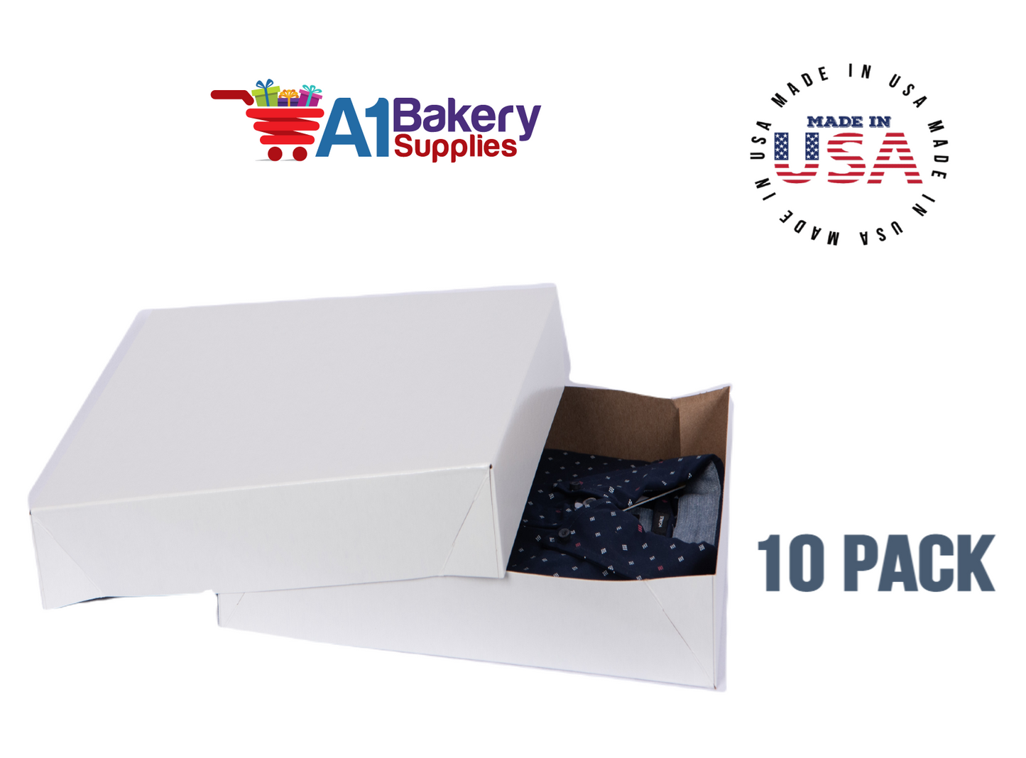 White Apparel Box for Men Shirts Gift Wrap Packaging Boxes, 15 x 9 1/2 x 2" - 10 Pack, Small